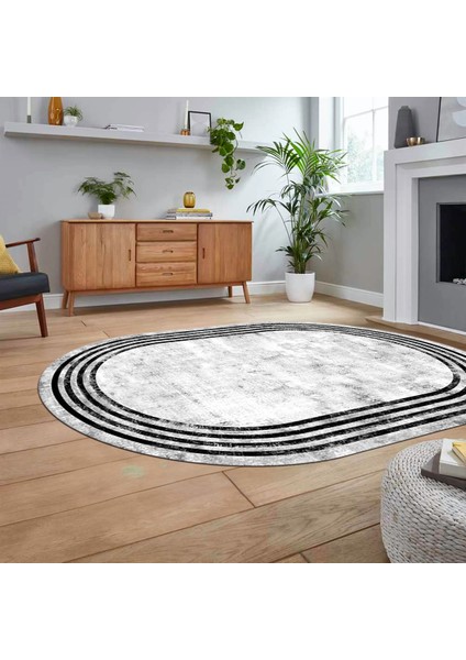 Dijital Kaymaz Taban Yıkanabilir Oval Çerçeveli Mutfak Salon Halısı, V-O-Çerçeveli-06-Gri, fiyatları