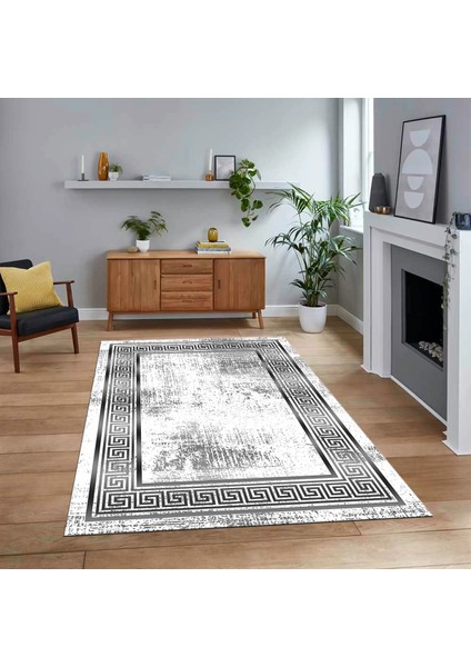 Dijital Baskılı Kaymaz Taban Yıkanabilir Çerçeveli Mutfak Salon Halısı, V-Çerçeveli-13-Gri,