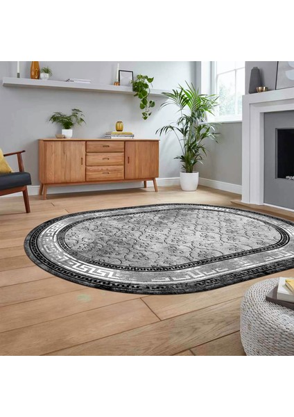 Dijital Kaymaz Taban Yıkanabilir Oval Çerçeveli Mutfak Salon Halısı, V-O-Çerçeveli-10-Gri, fiyatları