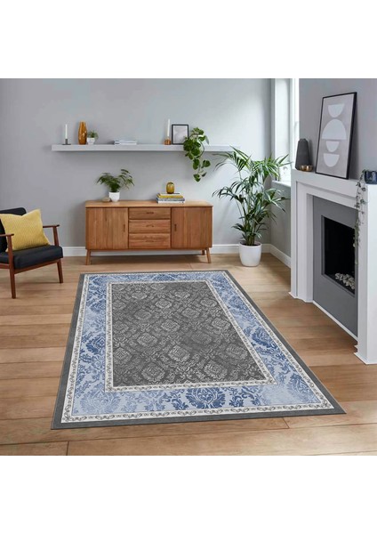 Dijital Baskılı Kaymaz Taban Yıkanabilir Çerçeveli Mutfak Salon Halısı, V-Çerçeveli-21-Mavi,