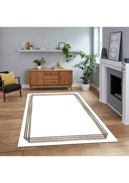 Dijital Baskılı Kaymaz Taban Yıkanabilir Çerçeveli Mutfak Salon Halısı, V-Çerçeveli-45-Beyaz,