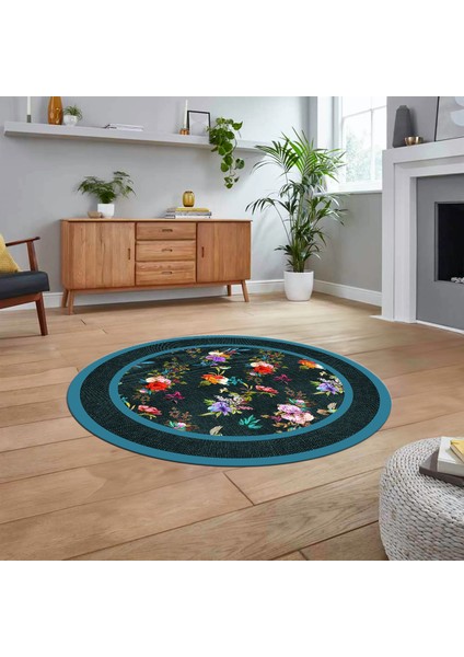 Dijital Kaymaz Taban Yıkanabilir Yuvarlak Çerçeveli Mutfak Salon Halısı, V-Y-Çerçeveli-27-Mavi, fiyatları