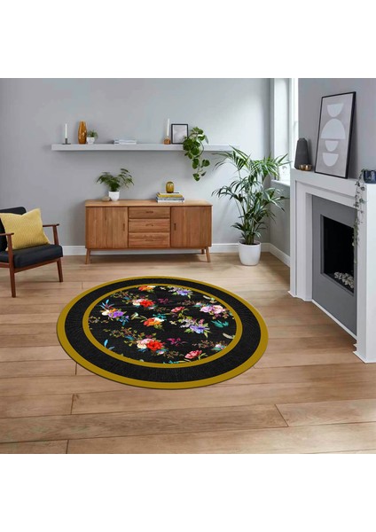 Dijital Kaymaz Taban Yıkanabilir Yuvarlak Çerçeveli Mutfak Salon Halısı, V-Y-Çerçeveli-27-Renkli,