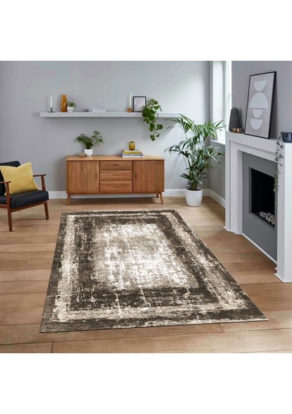 Dijital Baskılı Kaymaz Taban Yıkanabilir Çerçeveli Mutfak Salon Halısı, V-Çerçeveli-14-Kahve,