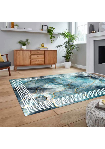 Dijital Baskılı Kaymaz Taban Yıkanabilir Çerçeveli Mutfak Salon Halısı, V-Çerçeveli-17-Mavi, fiyatları