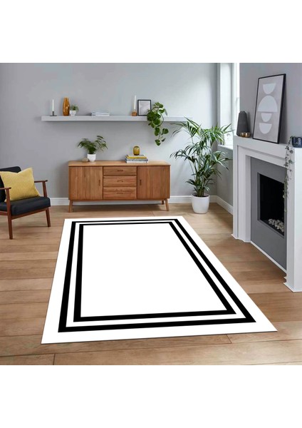 Dijital Baskılı Kaymaz Taban Yıkanabilir Çerçeveli Mutfak Salon Halısı, V-Çerçeveli-38-Beyaz,