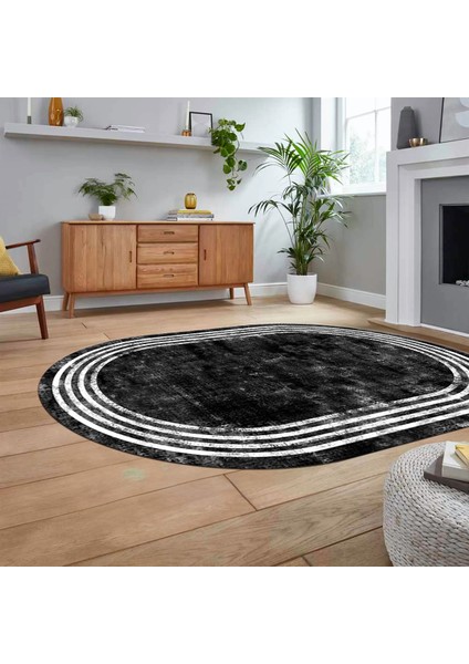 Dijital Kaymaz Taban Yıkanabilir Oval Çerçeveli Mutfak Salon Halısı, V-O-Çerçeveli-06-Siyah, fiyatları