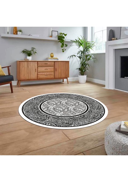 Dijital Kaymaz Taban Yıkanabilir Yuvarlak Çerçeveli Mutfak Salon Halısı, V-Y-Çerçeveli-37-Beyaz, fiyatları