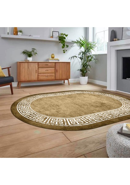 Dijital Kaymaz Taban Yıkanabilir Oval Çerçeveli Mutfak Salon Halısı, V-O-Çerçeveli-36-Kahve, fiyatları