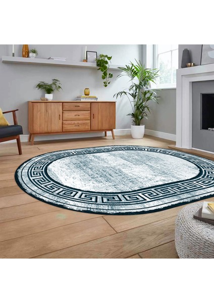 Dijital Kaymaz Taban Yıkanabilir Oval Çerçeveli Mutfak Salon Halısı, V-O-Çerçeveli-09-Turkuaz, fiyatları