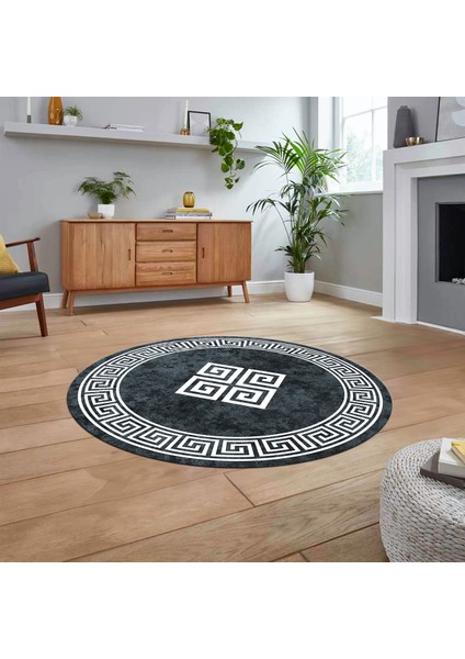 Dijital Kaymaz Taban Yıkanabilir Yuvarlak Çerçeveli Mutfak Salon Halısı, V-Y-Çerçeveli-01-Füme, fiyatları