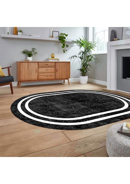 Dijital Kaymaz Taban Yıkanabilir Oval Çerçeveli Mutfak Salon Halısı, V-O-Çerçeveli-30-Siyah, fiyatları