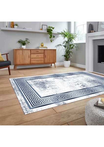 Dijital Baskılı Kaymaz Taban Yıkanabilir Çerçeveli Mutfak Salon Halısı, V-Çerçeveli-13-Mavi, fiyatları