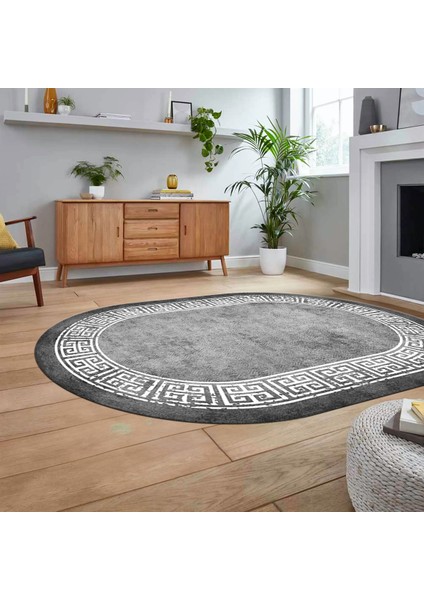 Dijital Kaymaz Taban Yıkanabilir Oval Çerçeveli Mutfak Salon Halısı, V-O-Çerçeveli-36-Gri, fiyatları