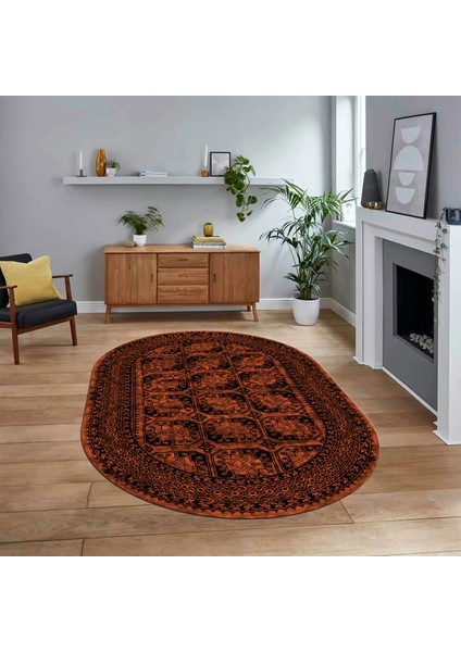 Dijital Kaymaz Taban Yıkanabilir Oval Çerçeveli Mutfak Salon Halısı, V-O-Çerçeveli-20-Kahve,