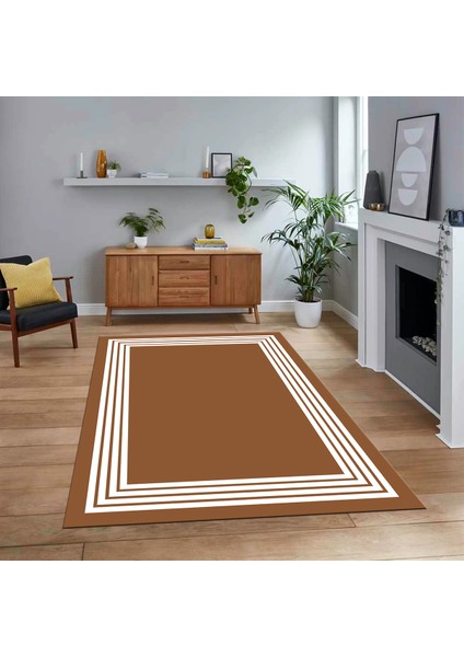 Dijital Baskılı Kaymaz Taban Yıkanabilir Çerçeveli Mutfak Salon Halısı, V-Çerçeveli-07-Kahve,