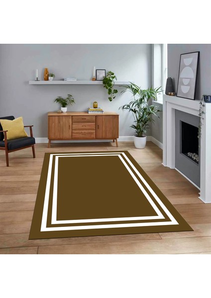 Dijital Baskılı Kaymaz Taban Yıkanabilir Çerçeveli Mutfak Salon Halısı, V-Çerçeveli-38-Kahve,