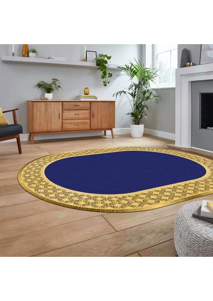 Dijital Kaymaz Taban Yıkanabilir Oval Çerçeveli Mutfak Salon Halısı, V-O-Çerçeveli-29-Lacivert, fiyatları