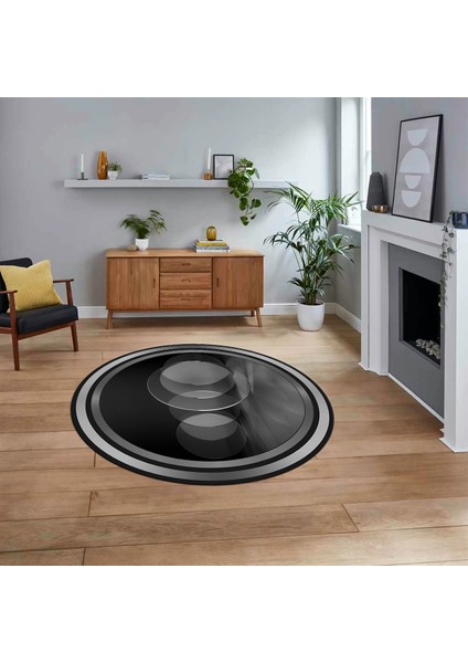 Dijital Kaymaz Taban Yıkanabilir Yuvarlak Çerçeveli Mutfak Salon Halısı, V-Y-Çerçeveli-24-Antrasit,