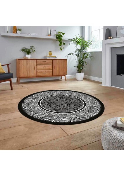 Dijital Kaymaz Taban Yıkanabilir Yuvarlak Çerçeveli Mutfak Salon Halısı, V-Y-Çerçeveli-37-Siyah, fiyatları