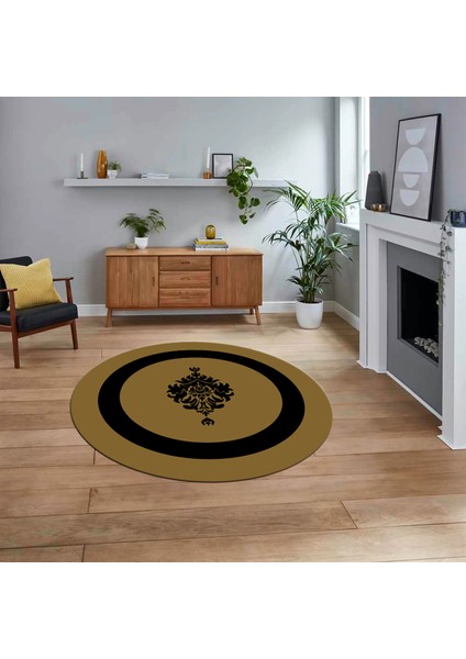 Dijital Kaymaz Taban Yıkanabilir Yuvarlak Çerçeveli Mutfak Salon Halısı, V-Y-Çerçeveli-46-Kahve,