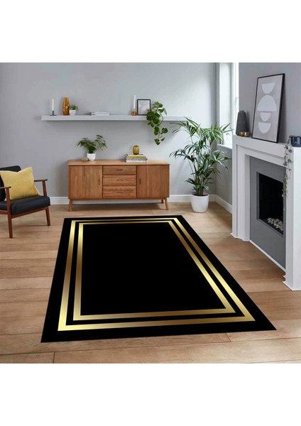Dijital Baskılı Kaymaz Taban Yıkanabilir Çerçeveli Mutfak Salon Halısı, V-Çerçeveli-38-Gold-,