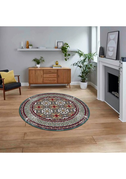 Dijital Kaymaz Taban Yıkanabilir Yuvarlak Çerçeveli Mutfak Salon Halısı, V-Y-Çerçeveli-26-Renkli,
