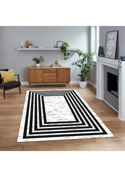 Dijital Baskılı Kaymaz Taban Yıkanabilir Çerçeveli Mutfak Salon Halısı, V-Çerçeveli-41-Antrasit,