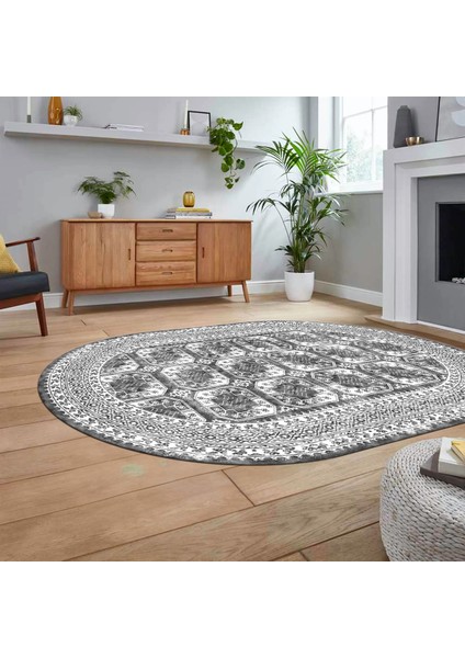 Dijital Kaymaz Taban Yıkanabilir Oval Çerçeveli Mutfak Salon Halısı, V-O-Çerçeveli-20-Gri, fiyatları