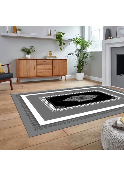 Dijital Baskılı Kaymaz Taban Yıkanabilir Çerçeveli Mutfak Salon Halısı, V-Çerçeveli-23-Gri, fiyatları