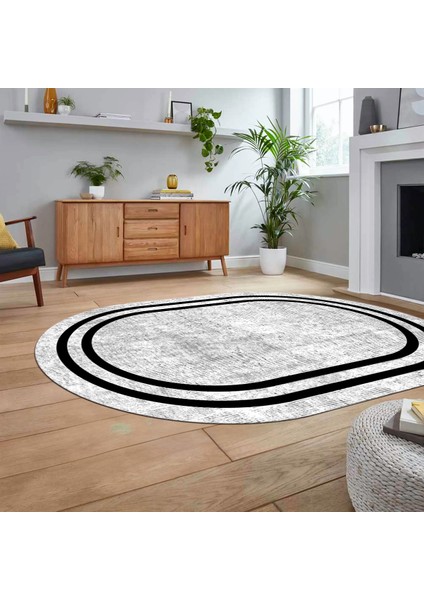 Dijital Kaymaz Taban Yıkanabilir Oval Çerçeveli Mutfak Salon Halısı, V-O-Çerçeveli-30-Beyaz, fiyatları