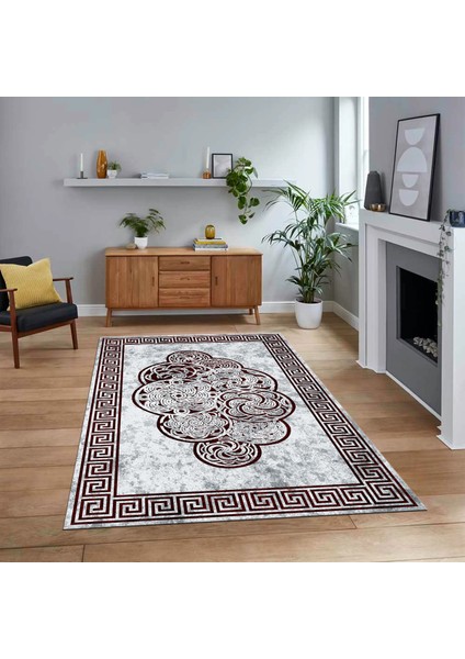 Dijital Baskılı Kaymaz Taban Yıkanabilir Çerçeveli Mutfak Salon Halısı, V-Çerçeveli-04-Bordo,
