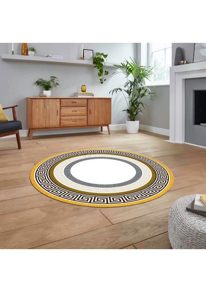 Dijital Kaymaz Taban Yıkanabilir Yuvarlak Çerçeveli Mutfak Salon Halısı, V-Y-Çerçeveli-03-Gold, fiyatları
