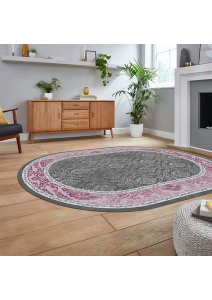 Dijital Kaymaz Taban Yıkanabilir Oval Çerçeveli Mutfak Salon Halısı, V-O-Çerçeveli-21-Pembe, fiyatları