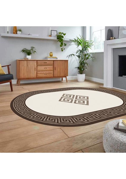 Dijital Kaymaz Taban Yıkanabilir Oval Çerçeveli Mutfak Salon Halısı, V-O-Çerçeveli-01-Kahve, fiyatları