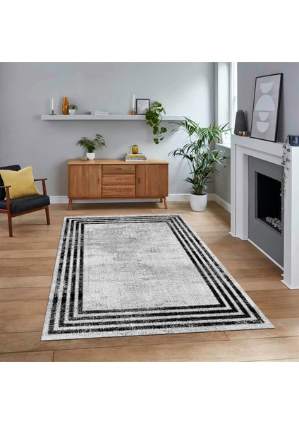 Dijital Baskılı Kaymaz Taban Yıkanabilir Çerçeveli Mutfak Salon Halısı, V-Çerçeveli-32-Beyaz,