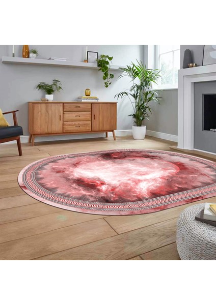 Dijital Kaymaz Taban Yıkanabilir Oval Çerçeveli Mutfak Salon Halısı, V-O-Çerçeveli-25-Pembe, fiyatları