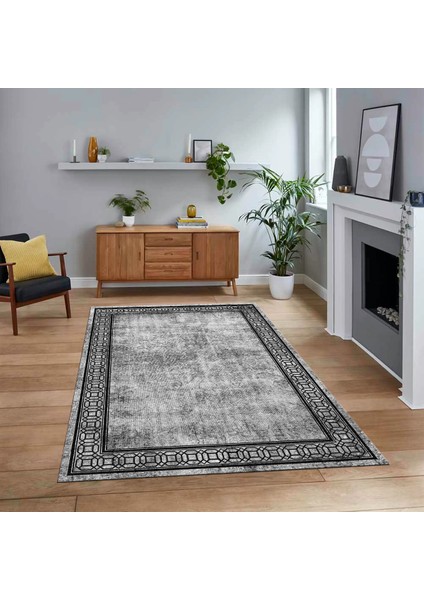 Dijital Baskılı Kaymaz Taban Yıkanabilir Çerçeveli Mutfak Salon Halısı, V-Çerçeveli-31-Gri,