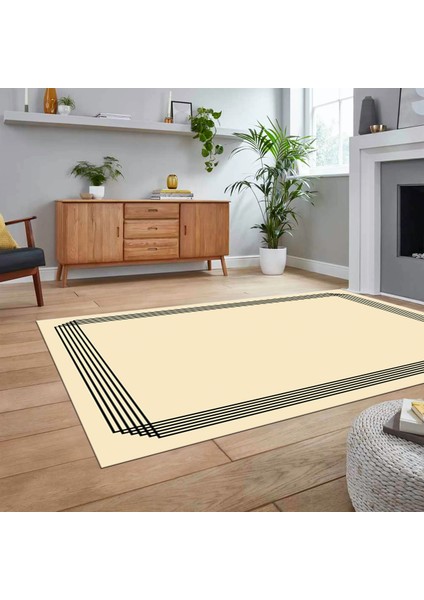 Dijital Baskılı Kaymaz Taban Yıkanabilir Çerçeveli Mutfak Salon Halısı, V-Çerçeveli-45-Krem, fiyatları