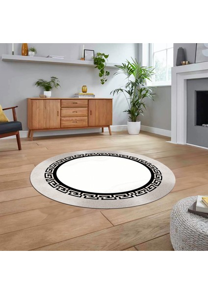 Dijital Kaymaz Taban Yıkanabilir Yuvarlak Çerçeveli Mutfak Salon Halısı, V-Y-Çerçeveli-11-Krem, fiyatları