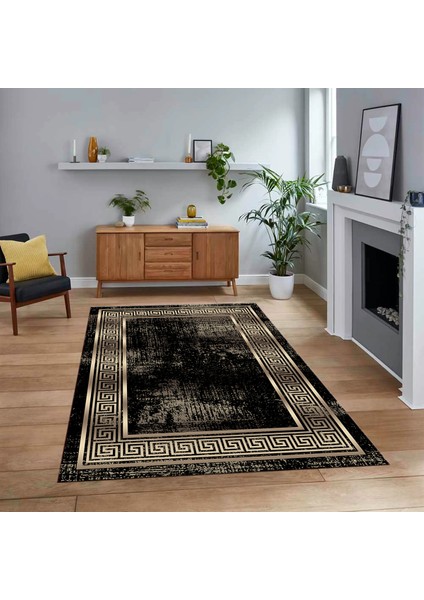 Dijital Baskılı Kaymaz Taban Yıkanabilir Çerçeveli Mutfak Salon Halısı, V-Çerçeveli-13-Gold,