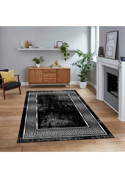 Dijital Baskılı Kaymaz Taban Yıkanabilir Çerçeveli Mutfak Salon Halısı, V-Çerçeveli-13-Siyah,