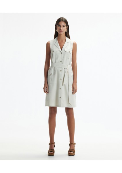 Cep Detaylı Kemerli Diz Üstü Elbise