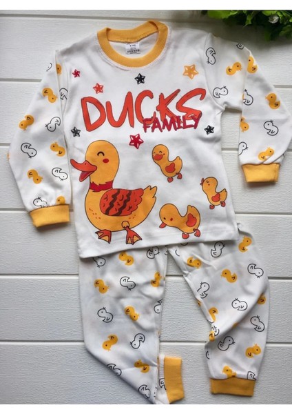 Kız Erkek Çocuk Ördekli Pijama Takımı