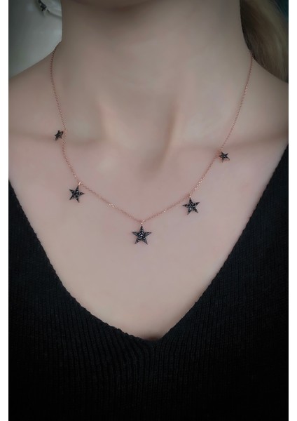 925 Ayar Siyah Taşlı Süzme Yıldız Kolye fiyatları