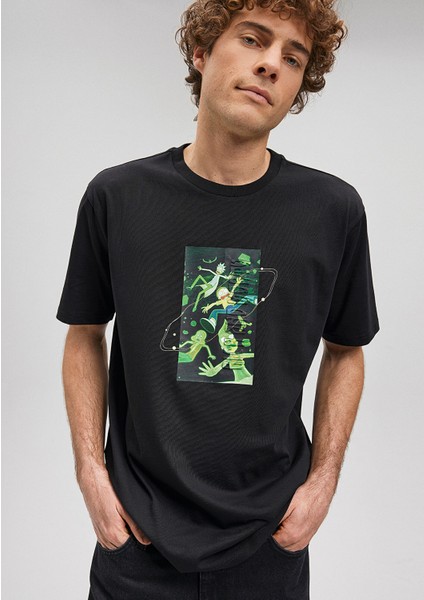 Rick and Morty Baskılı Siyah Tişört0611972-900
