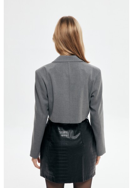 Vatka Detaylı Crop Blazer Ceket Gri indirimleri