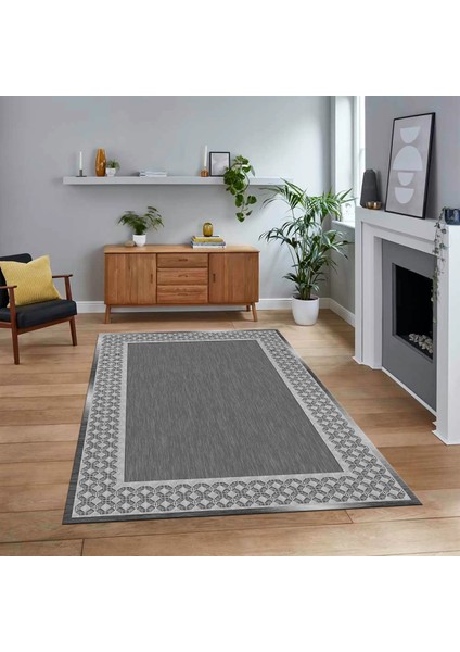 Dijital Baskılı Kaymaz Taban Yıkanabilir Çerçeveli Mutfak Salon Halısı, V-Çerçeveli-29-Gri,