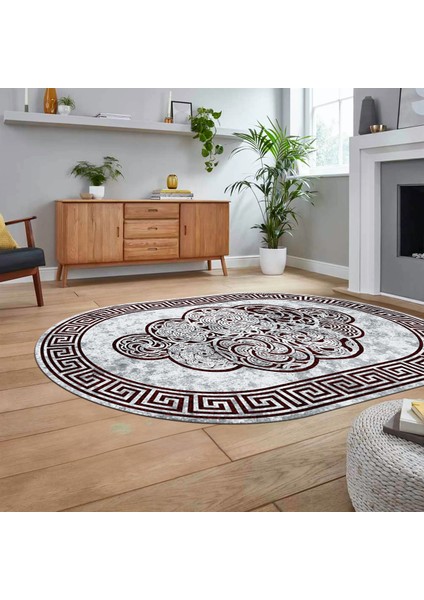 Dijital Kaymaz Taban Yıkanabilir Oval Çerçeveli Mutfak Salon Halısı, V-O-Çerçeveli-04-Bordo, fiyatları
