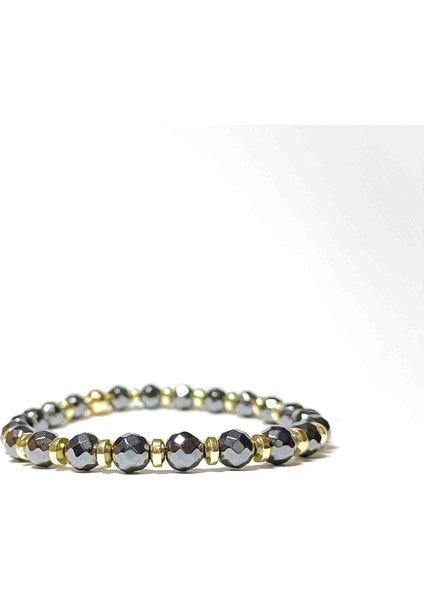 Hematit 6 mm Gold Tedaylı Doğal Taş Bileklik